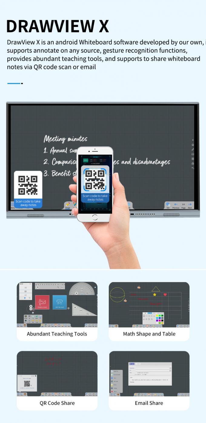 Iboard Nowy produkt 98" 4K Smart Display Interaktywny płaski panel Display Duży ekran dotykowy Monitor do sali konferencyjnej 6