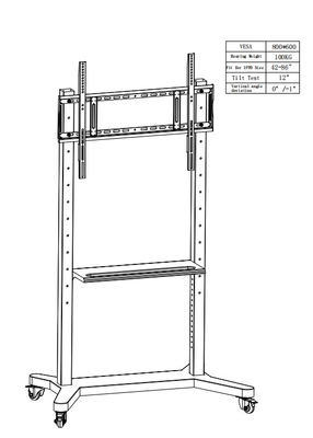 55" - 86" regulowalny stojak telewizora mobilnego z kółkami, kompatybilność dla 43" - 100" płaskich/skórzanych ekranów do 220 lbs stalowej ramy, 5 opcji wysokości, wózek telewizyjny