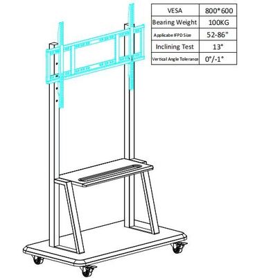Stojak mobilny do tablic interaktywnych Panel z ekranem dotykowym Regulowana wysokość dopasowana do rozmiaru 52"~86"